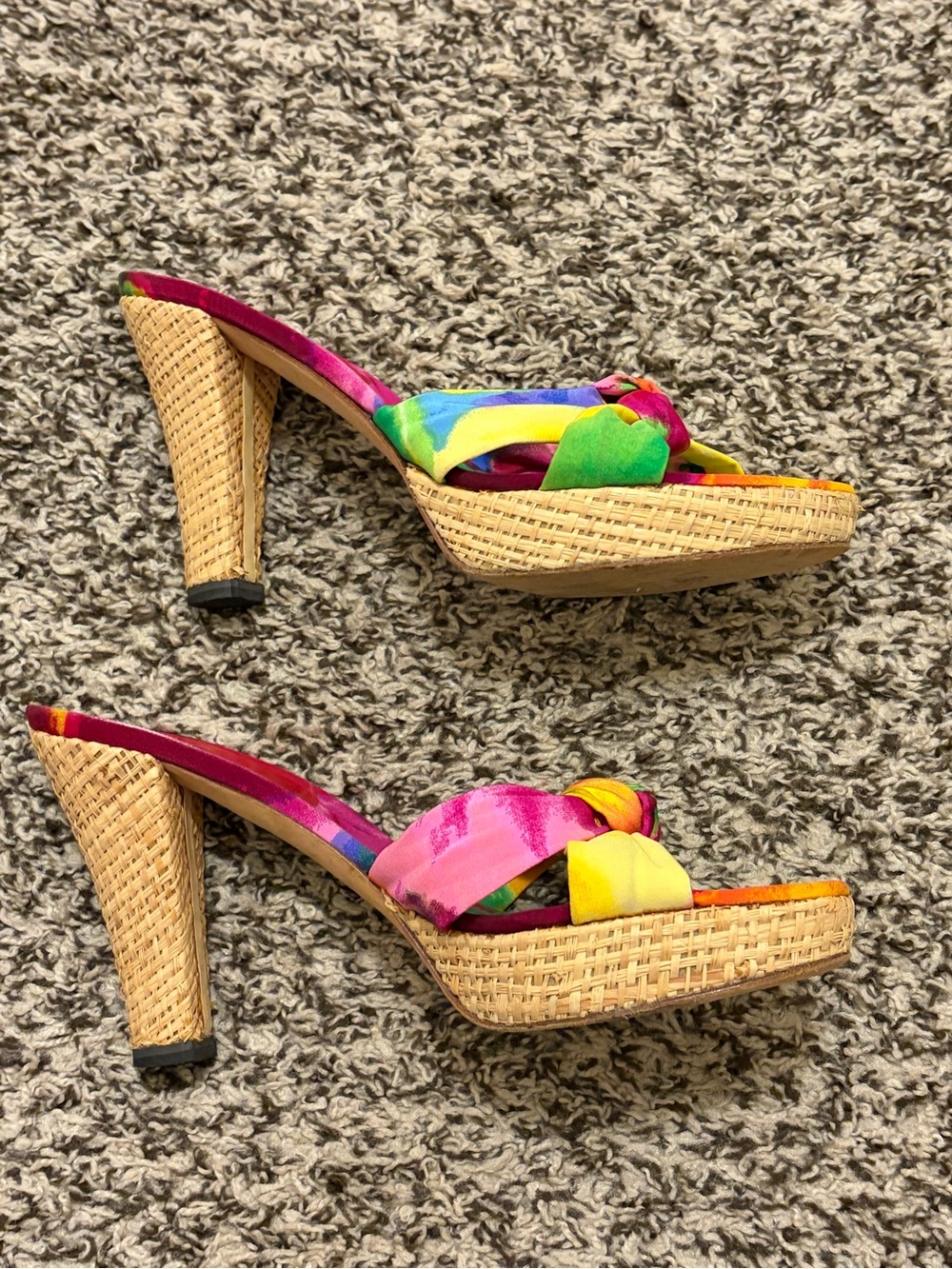 Stuart Weitzman Multicolor Knot-Front Slide Sandals - Pink Green Yellow - Picture 7 of 7